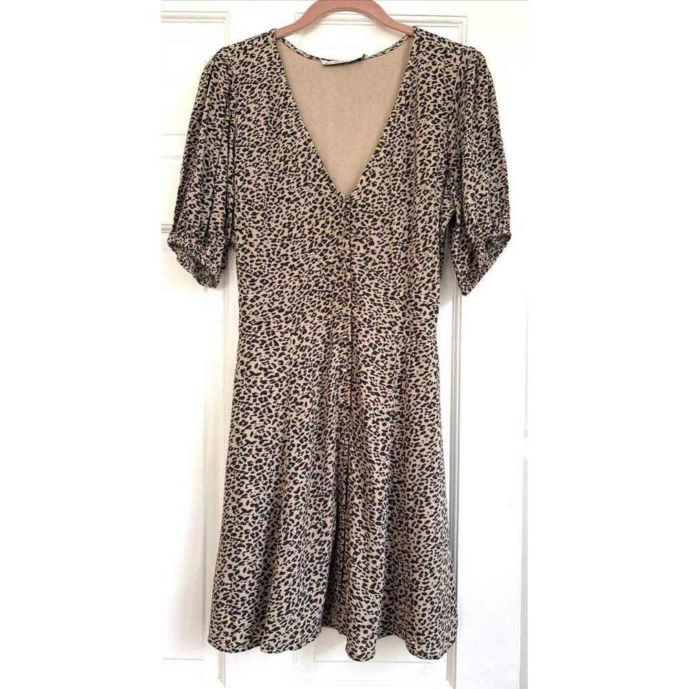 Abercrombie & Fitch Leopard Print Button Front Mini Dress Tan Black Small NEW